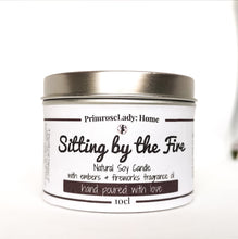 Load image into Gallery viewer, Luxury Silver Aluminium Tin Soy Candle Natural Fireworks and Embers Unique Fragrance Sitting By The Fire Handcrafted Local Ethical Decorative Sandalwood Chippings