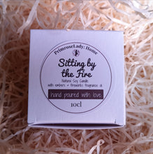 Load image into Gallery viewer, Luxury Silver Aluminium Tin Soy Candle Natural Fireworks and Embers Unique Fragrance Sitting By The Fire Handcrafted Local Ethical Decorative Sandalwood Chippings